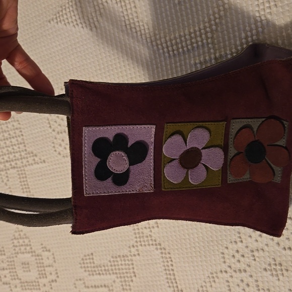 Floral Suede Whimsical Patchwork Handbag - Picture 2 of 5
